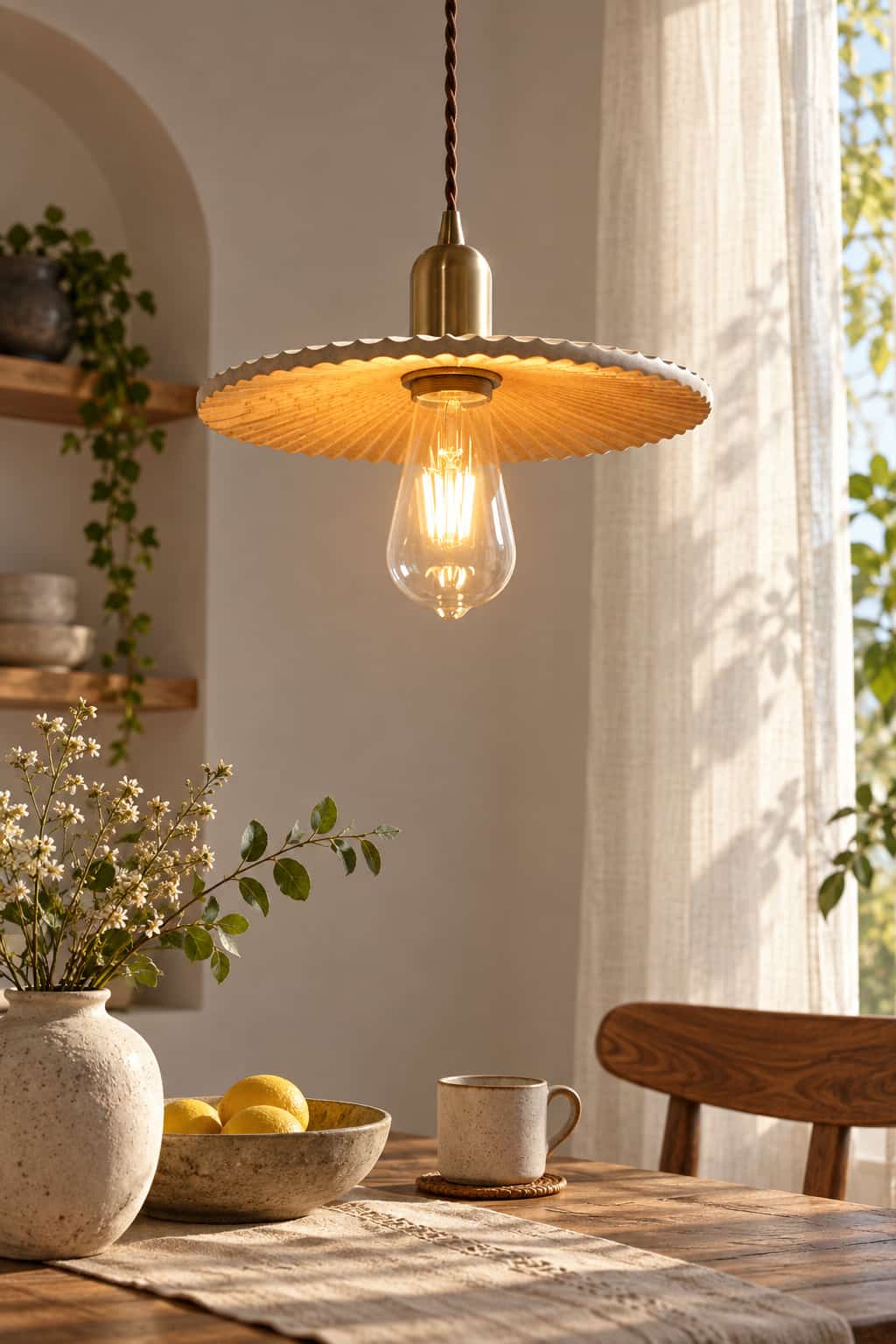 Vintage Ceramic Pleated Umbrella Pendant Light
