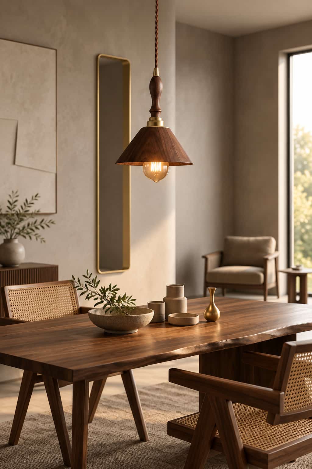 Modern Walnut Solid Wood Pendant Light