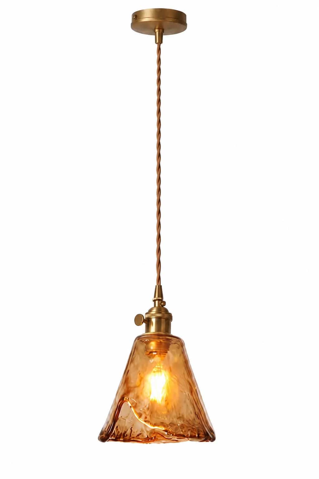 Vintage Amber Glass Ripple Pendant