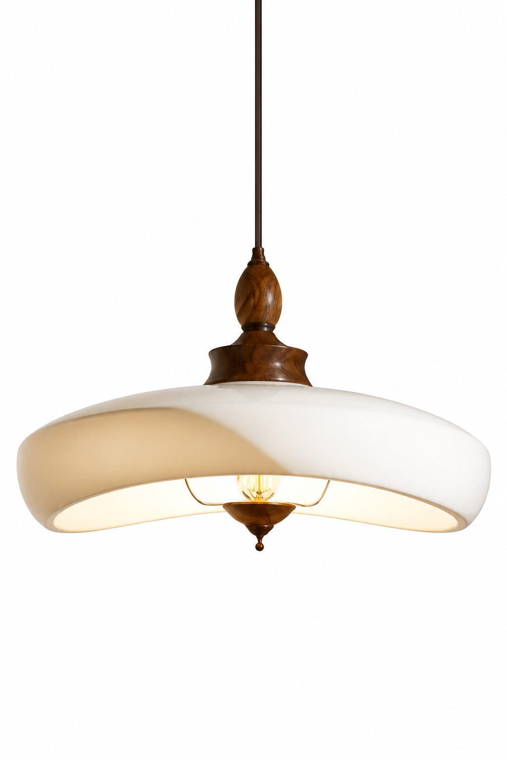 Mid-Century Walnut Wood Pendant Light