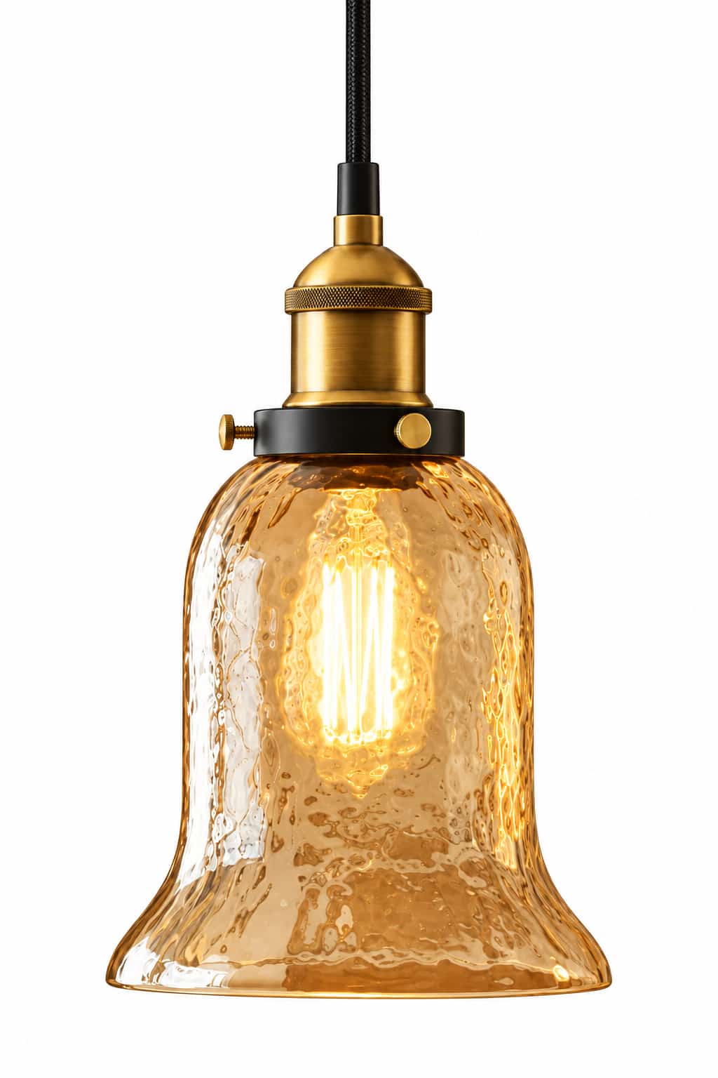 Vintage Amber Hammered Glass Pendant Light