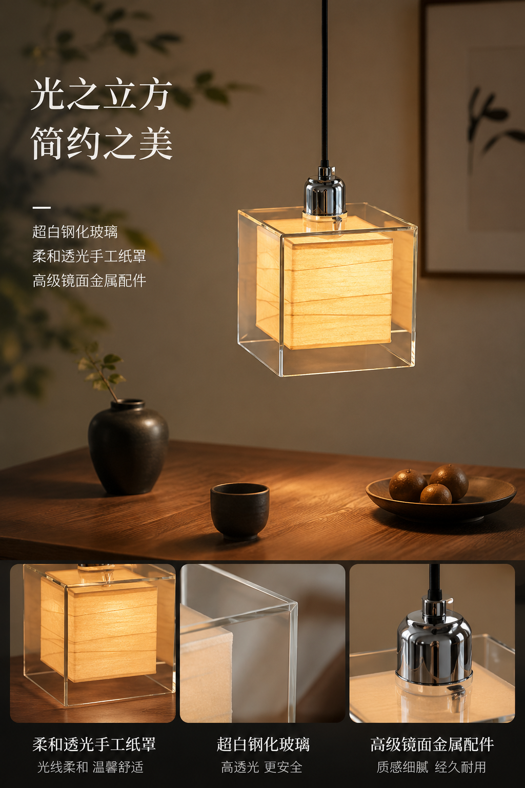 Modern Glass and Paper Pendant Light