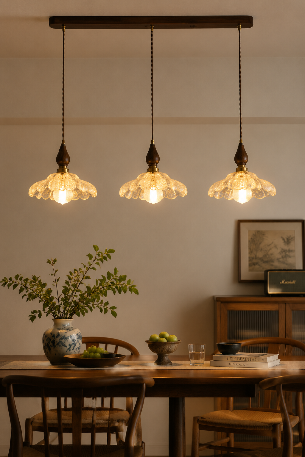 Vintage Gold Foil Resin Linear Chandelier