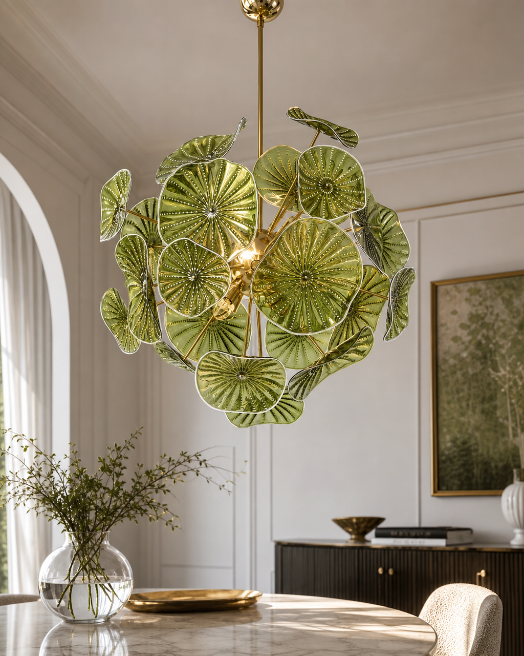 Italian Mid-Century Green Glass Chandelier