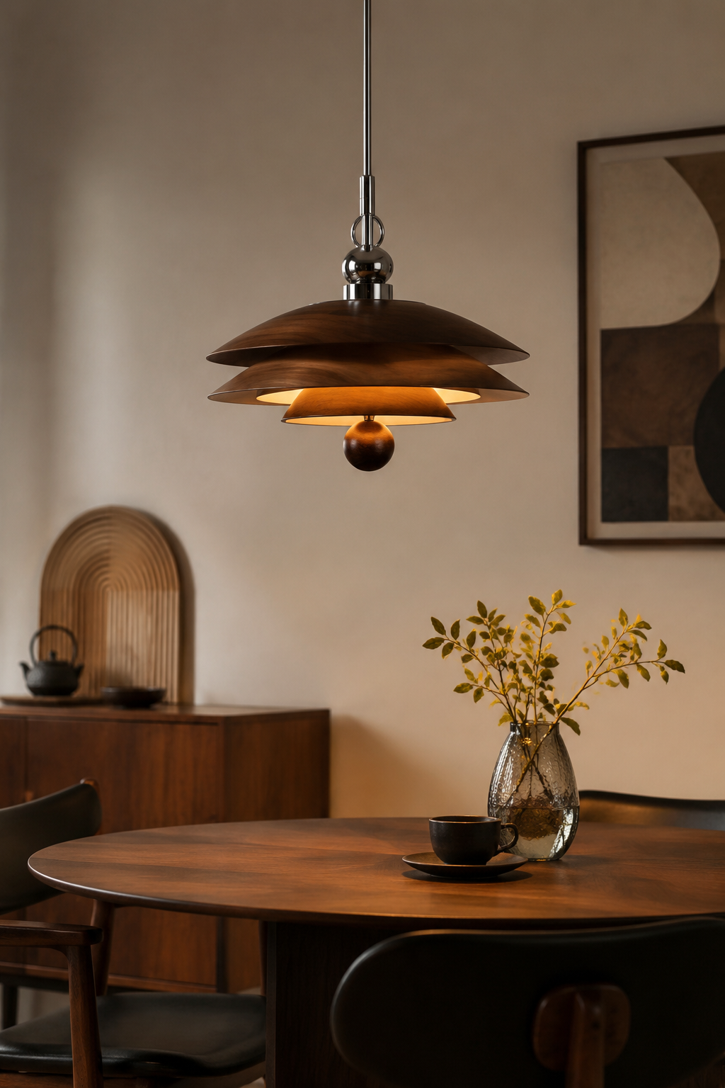Vintage Walnut Layered Pendant Light
