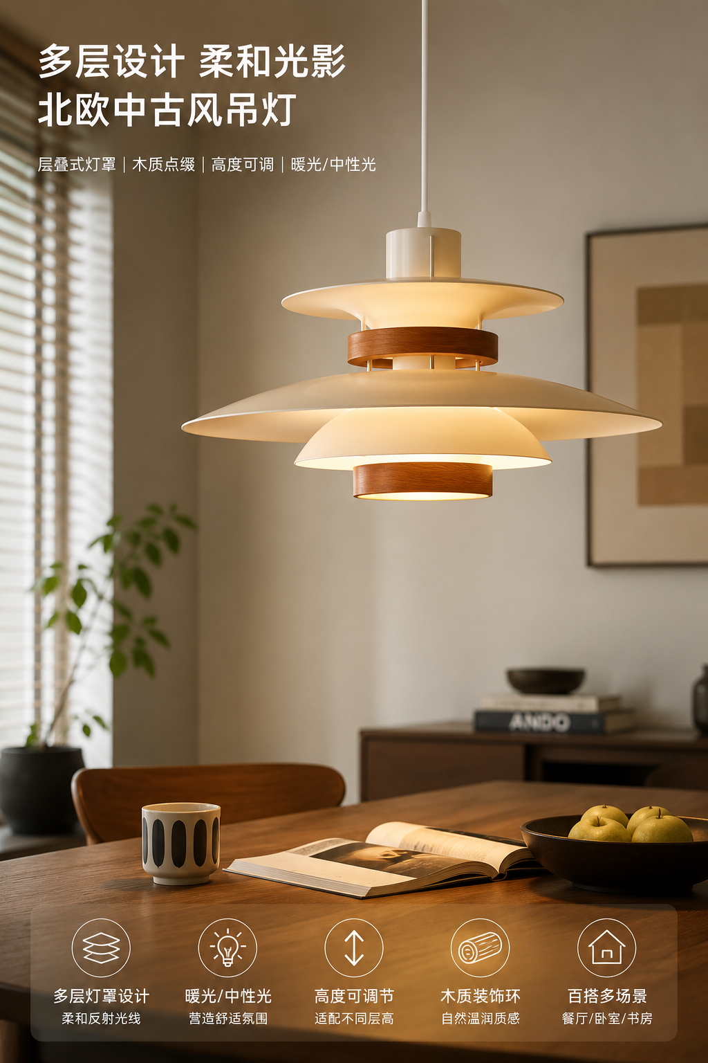 Nordic Layered Wood Trim Pendant Light