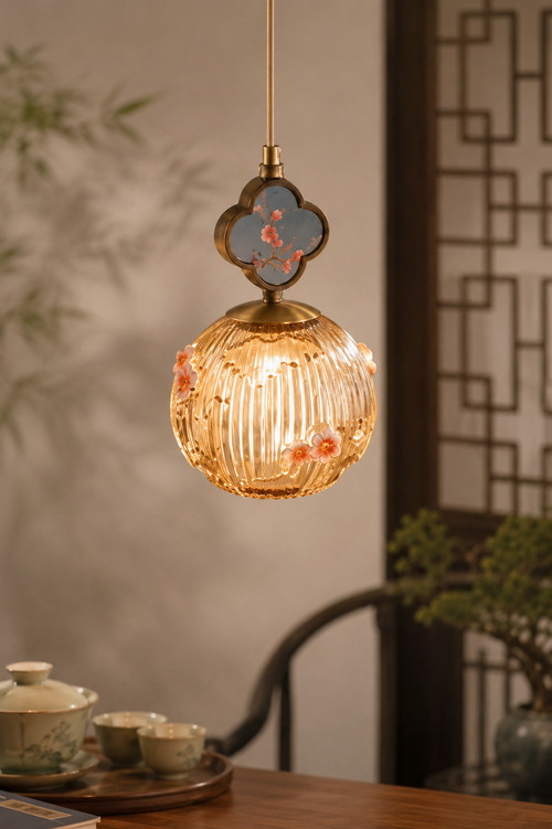 Luxury Chinoiserie Floral Glass Pendant Light