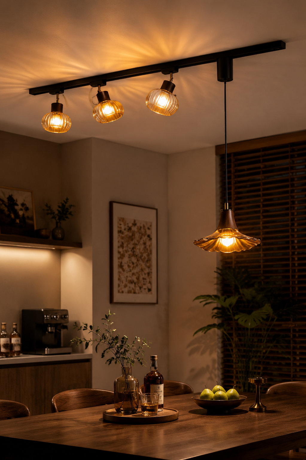 Retro Walnut & Amber Glass Track Light