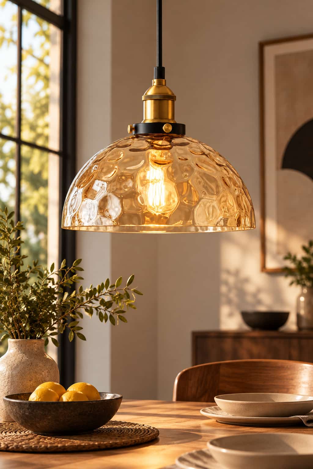 Vintage Amber Water Ripple Pendant Light