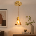 Vintage Amber Glass Brass Pendant Light