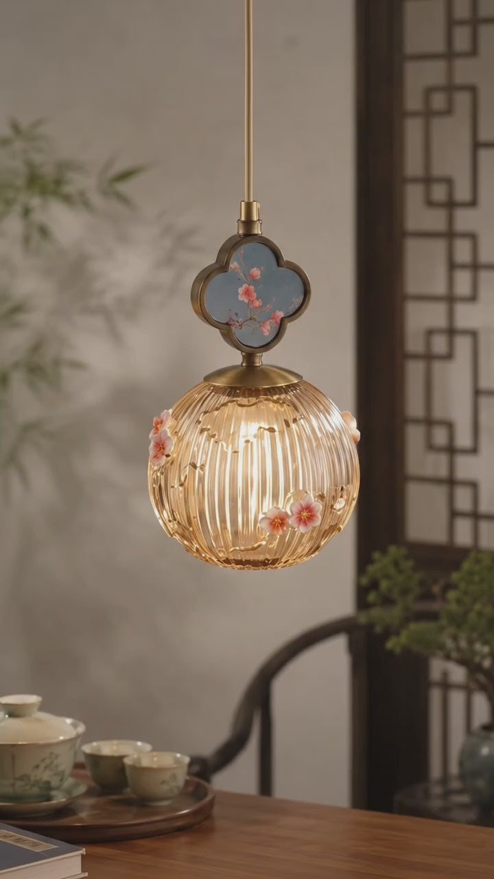 Luxury Chinoiserie Floral Glass Pendant Light